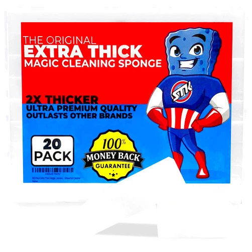 STK 20 Pack Extra Thick Magic Cleaning Pads - Eraser Sponge for All Surfaces - Kitchen-Bathroom-Furniture-Leather-Car-Steel - Just Add Water to Erase All Dirt - Melamine - Universal Cleaner