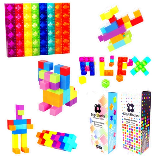 BrainSpark 2‑Pack Magnetic Building Block Bundle – 48PCS Translucent + 48PCS Colorful STEM Cubes, Montessori Educational Toy with Carrying Bag & Idea Book for Boys & Girls Ages 3‑9