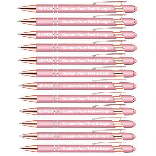Generic Personalized Pens Custom Pens Bulk - Add Your Text Name Logo - Custom Plastic Stylus Pen Set with Logo of 24 Pcs Personalized Gifts for Office, School, Business, Tradeshows Events Pink