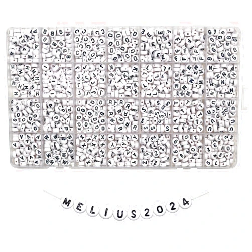 Melius 1450Pcs Acrylic Letter Beads and Number Beads, 4x7mm Alphabetical Flat Round Alphabet Beads in 28 Grid Box for Bracelets, DIY Crafts