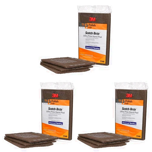 3M Scotch-Brite Ultra Fine Grade 7448 Hand Pad, Pack of 9, 6 in x 9 in Hand Pads, Nonwoven Silicon Carbide, Surface Preparation, Scuffing, and Cleaning, Gray