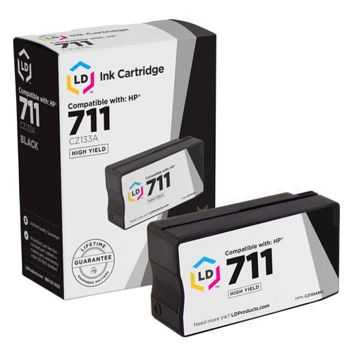 LD © Remanufactured Replacement for Hewlett Packard CZ133A (HP 711) Black Ink Cartridge for use in HP DesignJet T120, and T520 Printers
