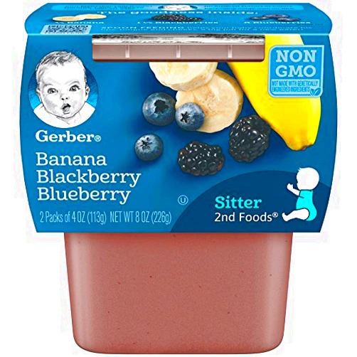 Gerber 2nd Foods Banana & Mixed Berry, 4 Ounce Tubs, 2 Count (Pack of 8)