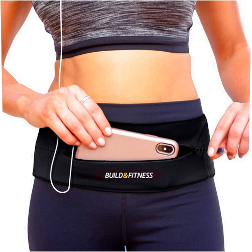 BUILD & FITNESS Zipper Running Belt – Adjustable Waist Pack, Slim, Light, YKK Zip, Secure Key Clip – Fits ALL Cell Phones, Keys, Cards, GU's – For Men & Women – Fitness, Run, Jog, Gym, Cycle, Hiking