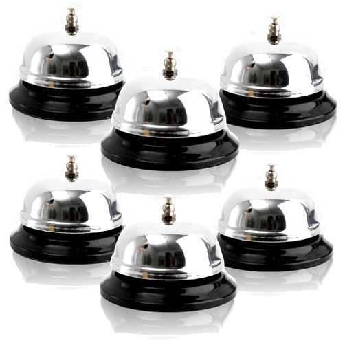 Fasmov 6 Pack 3.4 Inch Diameter Call Bells, Chrome Finish Customer Service Bell, Desk Bell Service Bell for Hotels, Schools, Hospitals, Customer Service, Warehouses