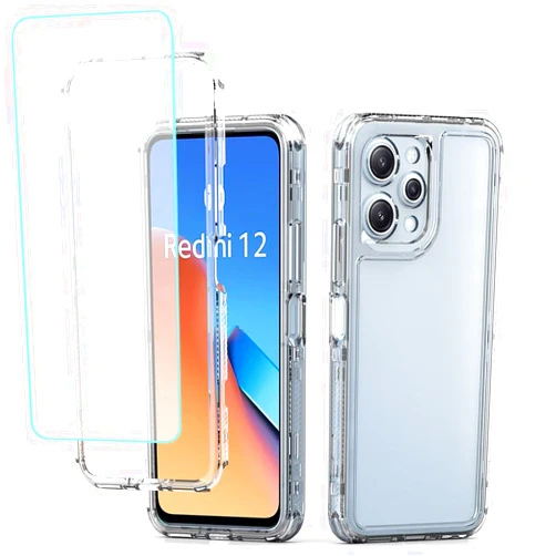 Yodueiv for Redmi 12 Case, Redmi 12 5G Case, Poco M6 Pro 5G Case with Tempered Glass Screen Protector, Crystal Clear Full Body 3 Layer Heavy Duty Protective Phone Cover Case for Xiaomi Redmi 12 Clear
