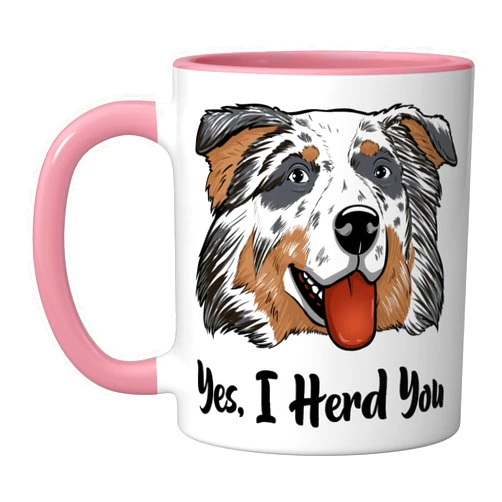 Funny Australian Shepherd Aussie Gifts For Women Aussie Blue Merle Mug Australian Shepherd Yes I Herd You Ceramic Mug, Pink/White