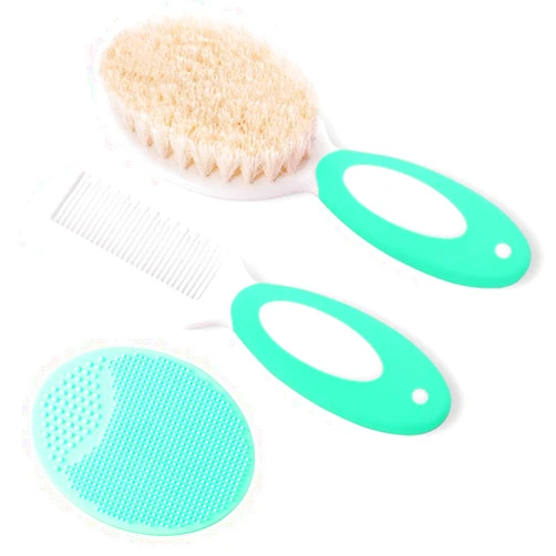 MR LION Baby Hair Brush and Comb Set for Newborns & Toddlers | Natural Soft Goat Bristles | Ideal for Cradle Cap | Perfect Baby Registry Gift (Green)
