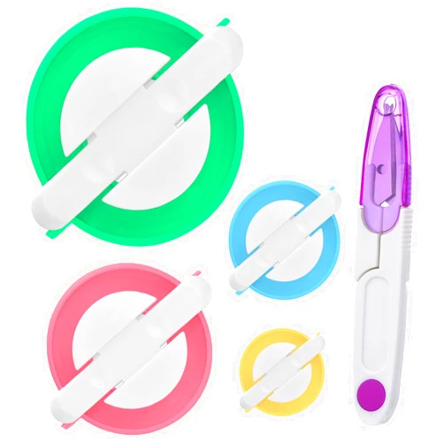 TOODOO Pom Pom Maker, 4 Different Sizes Pompom Maker Fluff Ball Needle Craft DIY Wool Knitting Craft Knitting Wool Tool Kit with Thread Cutter Scissors (Color Set A)