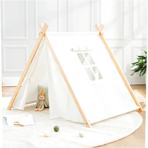 Comfy Cubs Kids Play Tent - Spacious & Stylish Kids Tent Made with 100% Breathable Cotton Canvas, Imaginative Indoor Canvas Play Tent - Easy Setup, Safe & Portable Teepee Tent for Kids (Natural Wood)