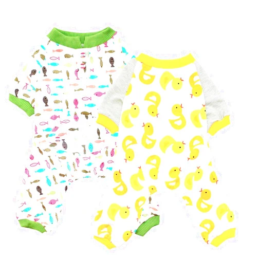 Scheppend 2-Pack Pet Clothes Puppy Cute Pajamas Dogs Cotton Rompers Cats Jumpsuits Cosy Apparel Dog Shirt Small Canine Costumes, Duck & Fish XL