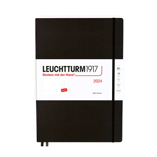 LEUCHTTURM1917 - Week Planner 2024 with extra booklet, Master (A4+) Hardcover, Black (Jan 1 - Dec 31, 2024)