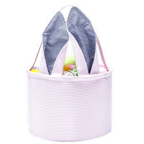 Oufegm Easter Basket Easter Egg Hunting Basket Easter Bunny Basket Candy Egg Basket Gift Buckets Seersucker Egg Basket Bags for,Personalized Bags