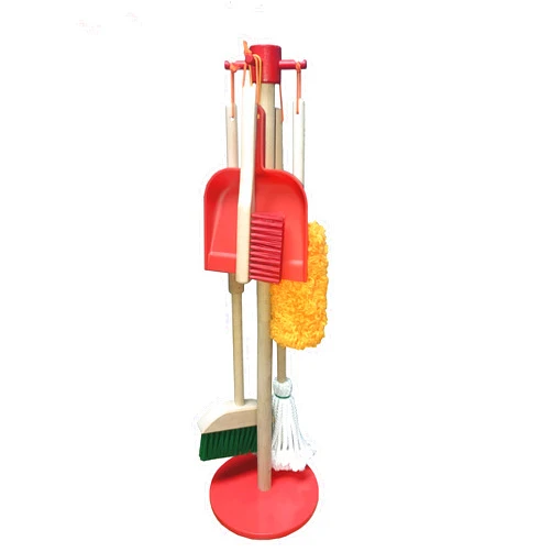 G & F PRODUCTS JustForKids Wooden Detachable Kids Cleaning Set - Duster, Brush, Mop, Broom and Hanging Stand Play - Housekeeping Kit - STEM Toys for Toddlers Girls & Boys, Total 6 Pieces,Multi Color,10071