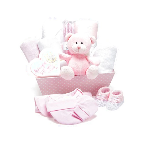 Baby Box Shop Baby Shower Gifts for Girls - 14 Baby Girl Newborn Essentials for New Baby Girl Gifts - New Baby Gift Basket Gifts for Newborn Baby Girl, Welcome Baby Girl Gift Basket - Pink