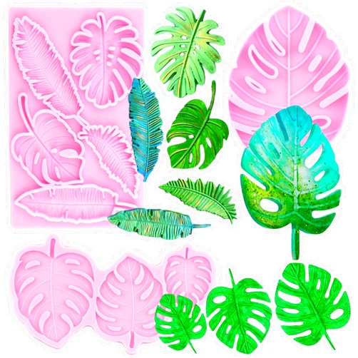 MYPRACS Tropical Leaf Silicone Mold Monstera Leaves Fondant Molds Fern Leaf Candy Mold For Cake Decoration Cupcake Topper Chocolate Gum Paste Polymer Clay Set Of 3