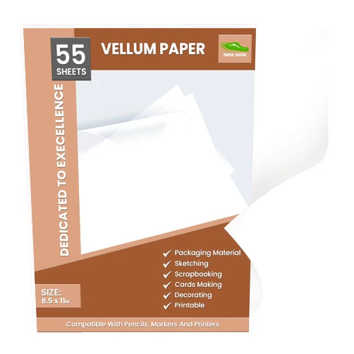 Paper Gator Vellum Paper – [Pack of 55 Sheets] 8.5 x 11 Inches Translucent Printable Sheets| 93 GSM Transparent Paper for Sketching |Tracing Paper for Art, Craft and Sewing., Clear (PG-V)
