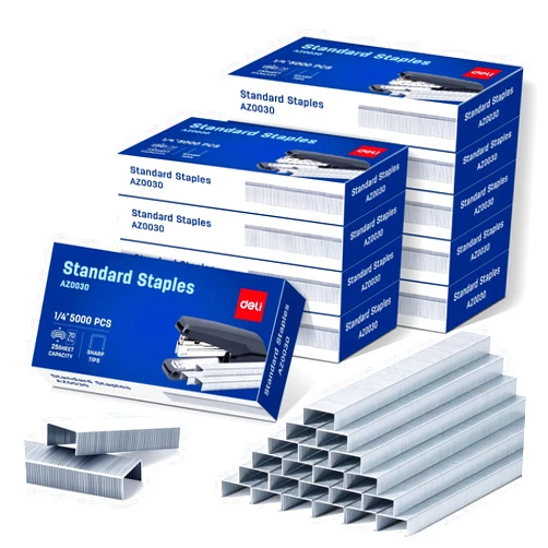 Deli Staples, 50000 Staples, Standard Staples for Desktop Staplers, 1/4'' Length, 210/Strip, 10 Boxes of 5000 Each