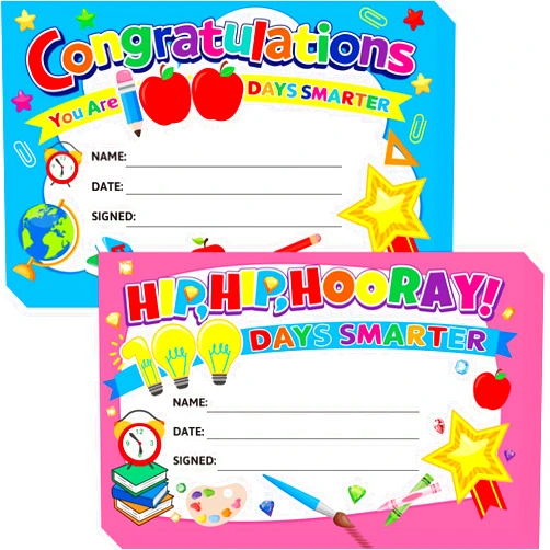 Treasure Cove 100th Day of School Award Certificates Kids 100 Days Smarter Certificate for Students Recognition Kindergarten Primary School Favors 30Pcs