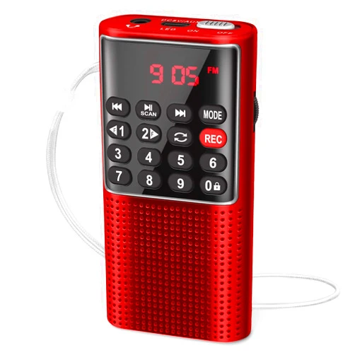 PRUNUS J-328 Mini Portable Pocket FM Radio MP3 Walkman Radio with Recorder, Lock Key, SD Card Player, Rechargeable Battery Operated(NO AM) Red