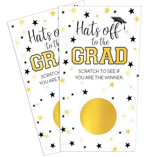 DISTINCTIVS White and Gold Scratch Off Graduation Party Game, Graduation Party Games, Grad Party Supplies - 30 Cards