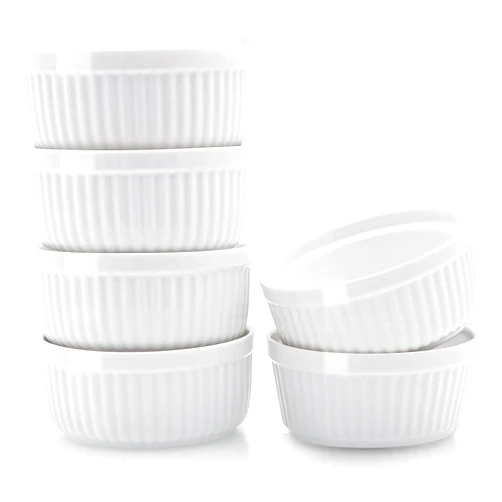 Nuwave Ceramic Ramekins 8 oz, Set of 6, Elegant Classic Style for Baking Souffles, Creme Brulées, Custards, Puddings, 4.3” Wide & 2” Tall, Microwave, Oven & Dishwasher-Safe, Ivory White