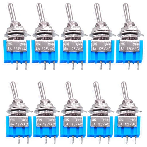 Taiss 10PCS SPST Mini Toggle Switch 2 Pin 2 Position ON/Off Miniature Toggle Switch 6A 125V MTS-101