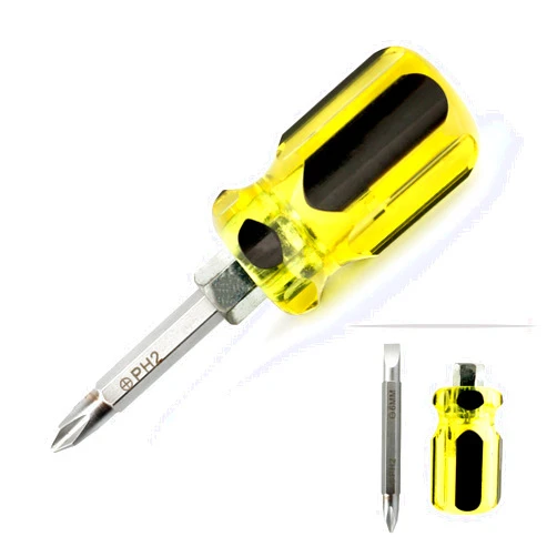 Buspoll Stubby Magnetic short Screwdriver with Phillips and Flat Heads - Perfect for DIY Repairs