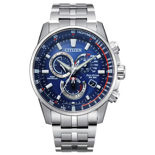 Citizen Men's Eco-Drive Sport Luxury PCAT Chronograph Watch in Stainless Steel, Blue Dial (Model: CB5880-54L)