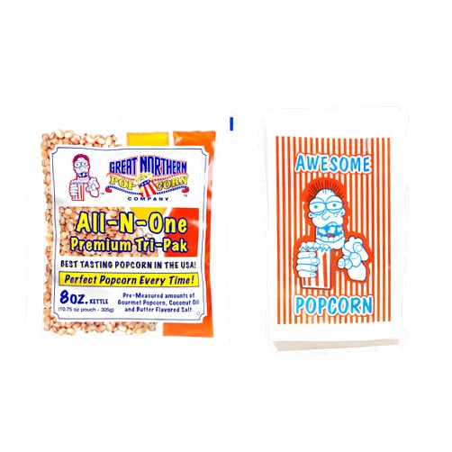 Great Northern Popcorn 8oz Popcorn Packs and 100 Popcorn Bags – 40 Pre-Measured, All-in-One Kernels, Salt, Oil Packets for Popcorn Machines by Great Northern Popcorn