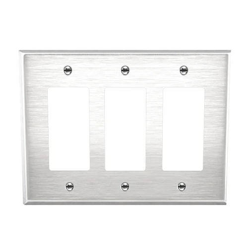 ENERLITES Triple Decorator Switch Metal Wall Plate, Stainless Steel Outlet Cover, Corrosion Resistant, 430 Stainless Steel, Mid-Size 3-Gang 4.88