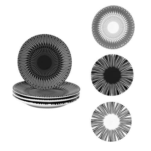 YUYHQCBT 6 Inch Set of 4 Assorted Designs, Porcelain Plates With Patterns,Black Ceramic Dessert Plates, Dishware for Sandwiches Salad Pasta,Microwave Oven Dishwasher Safe