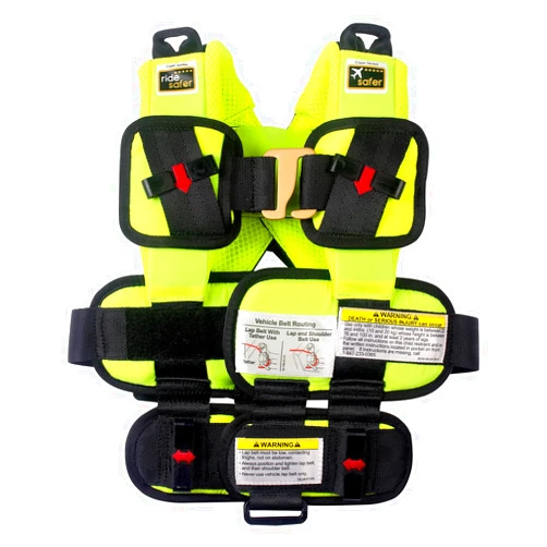 RideSafer Ride Safer Travel Vest with Zipped Backpack-Wearable, Lightweight, Compact, and Portable Car Seat. Perfect for Everyday use or Rideshare, Travel, and Taxi/Rental Car. (X-Small, Yellow)