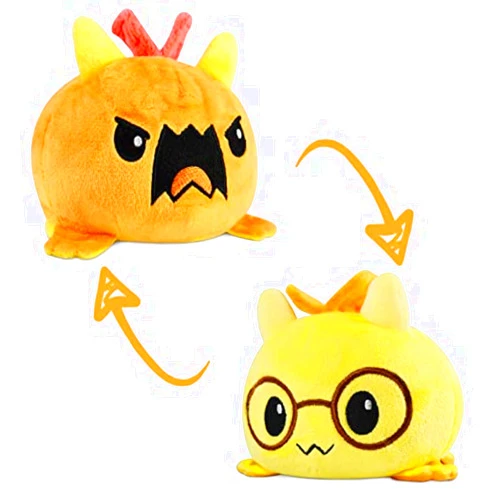 TeeTurtle - The Original Reversible Dragon Plushie - Orange + Yellow with Glasses - Cute Sensory Fidget Stuffed Animals That Show Your Mood