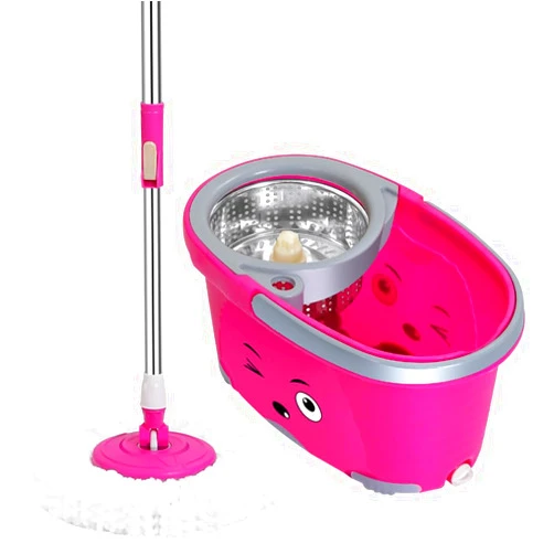 Candora 360° Spin Mop with Bucket & Dual Mop Heads Slim Microfiber Rotary Mop (Pink)