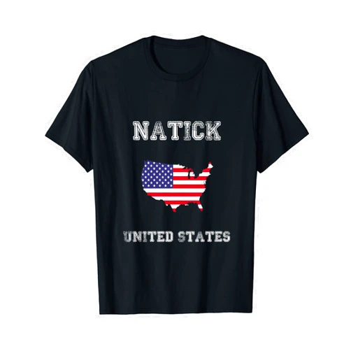 Natick United States Vintage Retro Flag Souvenirs Natick United States Vintage United States Flag Map Design T-Shirt