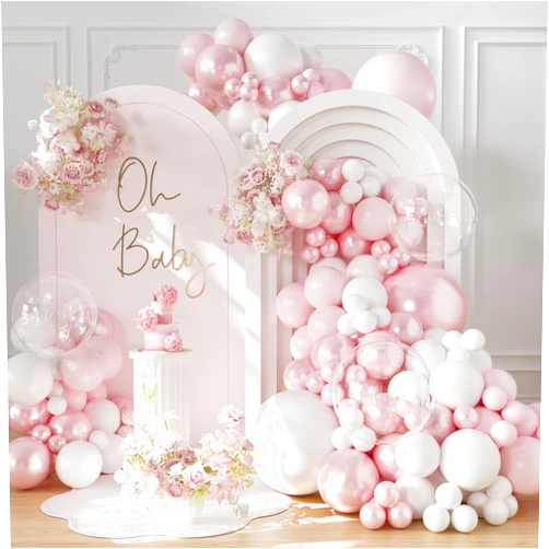 LANGASQUE Pink Balloon Arch Kit 108Pcs Double Stuffed Balloons Garland Including Pink Pearl White Macaron Pink Balloons Different Size for Wedding Birthday Baby Shower Bachelorette Party Decorations