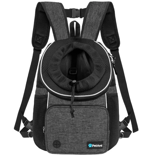 PetAmi Dog Front Carrier Backpack, Adjustable Dog Pet Cat Chest Carrier Backpack, Ventilated Dog Carrier for Hiking Camping Travel, Small Medium Dog Puppy Large Cat Carrying Bag, Max 10 lbs, Dark Gray