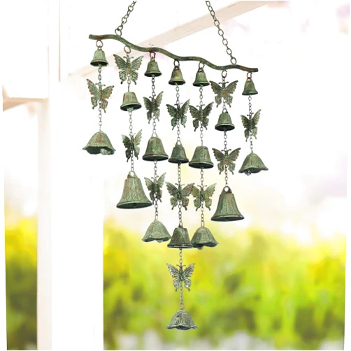 LEWIS&WAYNE Butterfly Wind Chimes for Outside, Large Strung Verdigris Windchimes with Wrought Iron Bell for Garden, Patio, Porch Outdoor Decor, Memorial Sympathy
