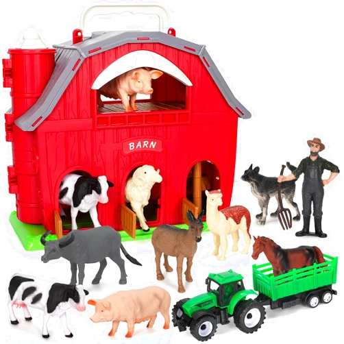 Ellinjan Farm Animals Toys for 1 2 3 4 5 Year Old Toddlers Girls Boys, Big Red Barn Farm with Figures Animals and Tractor Toys for Kids, Farm Playset Educational Learning Toys, Ideal Christmas Birthday Gifts