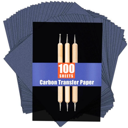 PSLER 100 Sheets Carbon Paper Sheets, Carbon Transfer Paper with 3PCS Embossing Stylus for DIY Woodworking, Paper, Canvas and Other Art Craft Surfaces