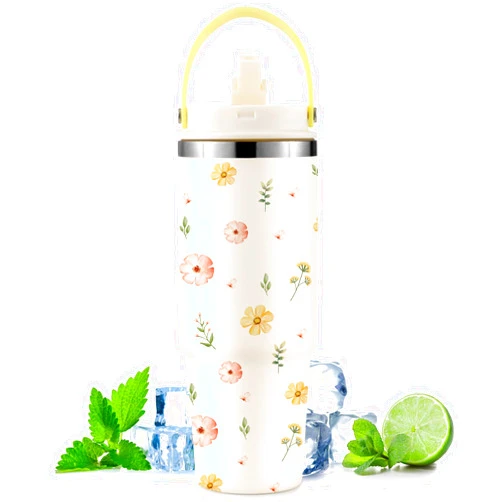 Ochapa Daisy Tumbler 30oz Stainless Steel Water Bottle with Handle Flip Straw, Leakproof Travel Mug iced Coffee Cup, Birthday Mothers for Women Friends Flower Lovers