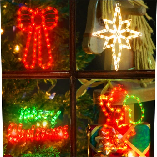TWINGLEHOME 4 Pack 50L Christmas Window Silhouette Lights Decorations,Including: Santa x1,Bethlehem Star x1,Bow x1,Merry Christmas x1