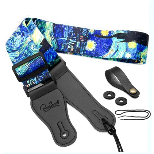BestSounds Van Gogh Starry Night Guitar Strap Includes Strap Button & 2 Strap Locks, Adjustable Guitar Shoulder Strap For Bass, Electric & Acoustic Guitar, Best Gift for Men Women Guitarist