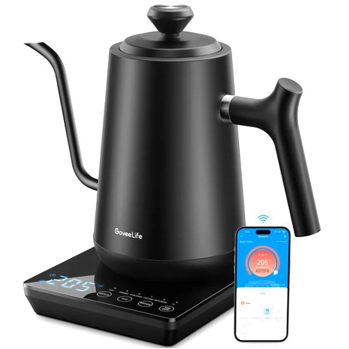 GoveeLife Smart WiFi Electric Kettle with LED Display, Variable Temperature Control, 0.8L, Alexa Compatible - Stainless Steel Kettle for Pour Over Coffee, Brew Tea, Boil Hot Water, Matte Black
