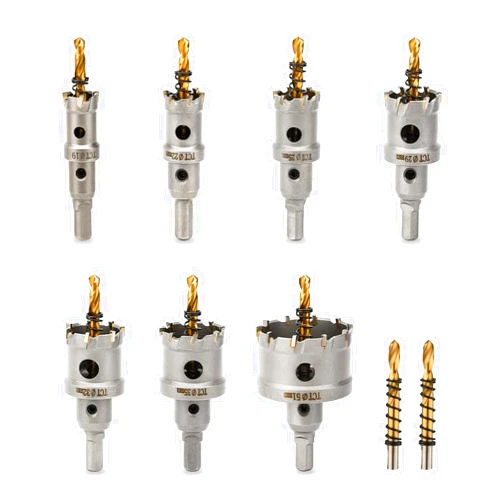 Dashap 9PCS Carbide Hole Saw Kit, TCT Hole Saw Set for Metal with 2 Extra Drill Bits, Tipped Tooth Cutting Hole Saw Within 3/4'' to 2'' Cutting Diameter