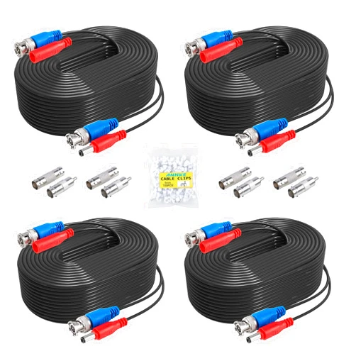 ANNKE 4 Pack 30M/100ft All-in-One Video Power Cables, BNC Extension Surveillance Camera Cables for CCTV Security DVR System Installation, Free 8 x BNC Connectors and 100pcs Cable Clips Included