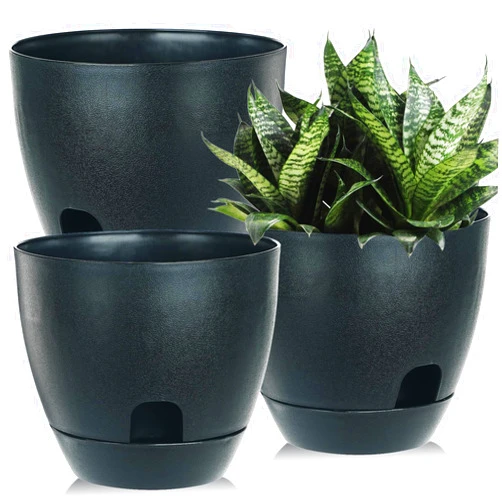 IWNTWY Self Watering Pots Set, 3 Pack 6 Inch Self Watering Pots for Indoor Outdoor Plants, Plastic Planter with Drainage Holes and Deep Reservoir for African Violet, Spider, Orchid