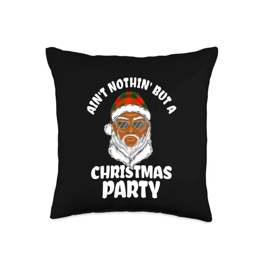 Black Afro Santa Melanin Black Santas Matter Xmas Funny Christmas Party Black African American Santa Red Plaid Throw Pillow, 16x16, Multicolor