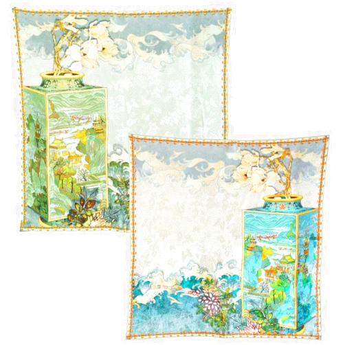 PoeticEHome Double-Sided Luxury Silk Scarf - Breathable 3D Jacquard, Floral Grosgrain Print, Hand-rolled Edge, Gift Packed